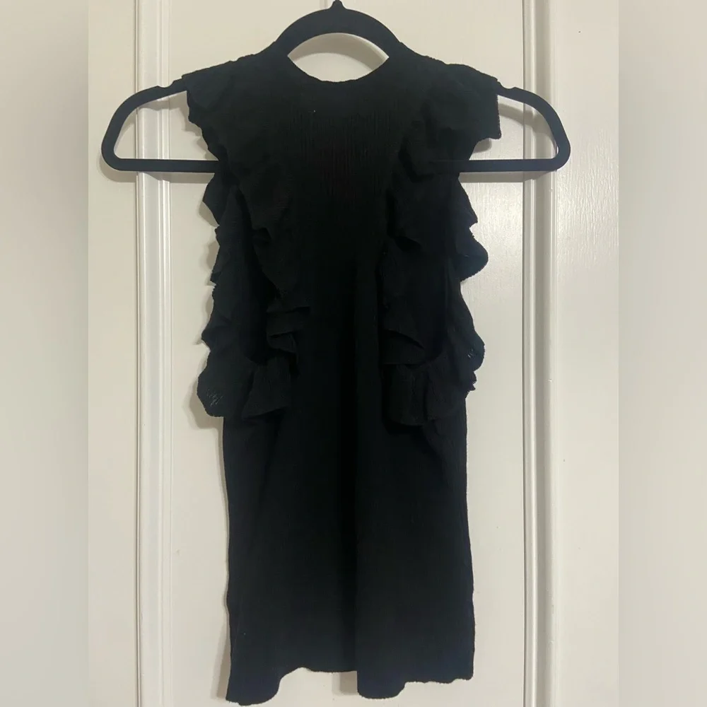 H&M women's small racer back ribbed knit sweater with ruffle details black EUC - Picture 3 of 6